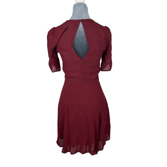 REFORMATION Garnet Red GRACIE Ruched Sleeve Fit Flare Mini Skirt Dress 2 Viscose - Picture 11 of 16